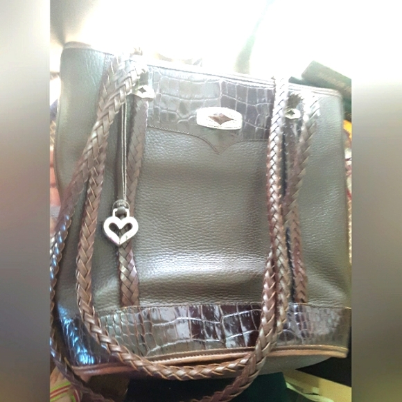 Brighton Handbags - Brighton Handbag, leather w/ braided straps, bucket design.